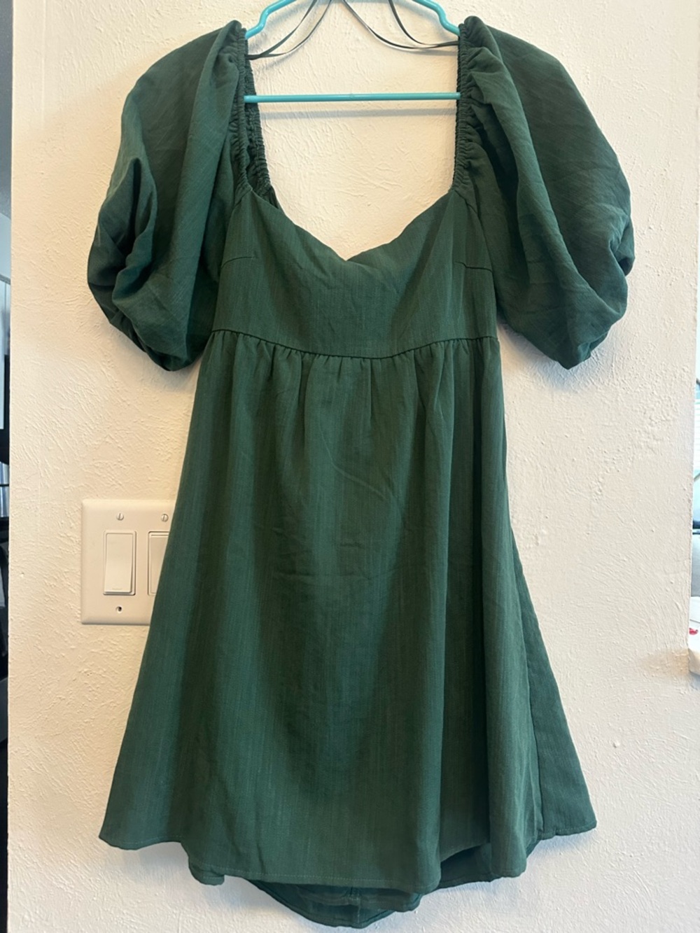 Francesca's Collections Forest Green Puff Sleeve Mini Dress